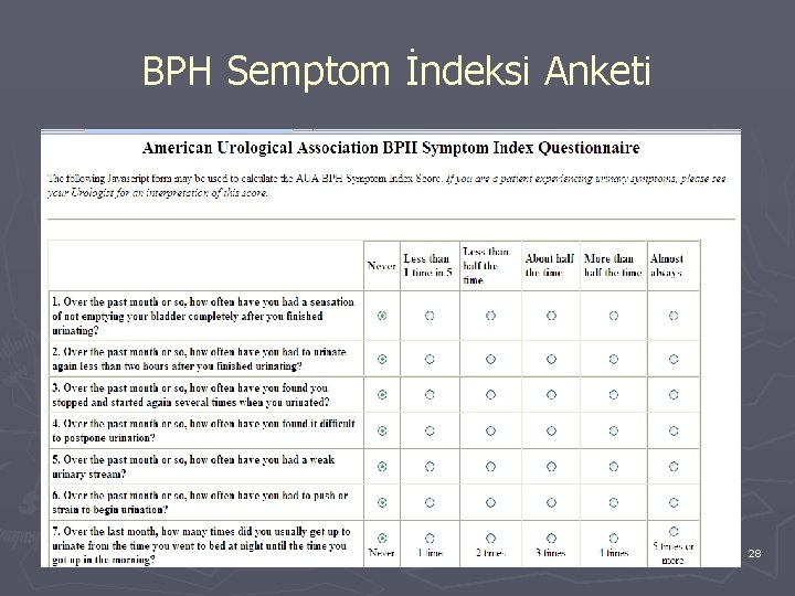 BPH Semptom İndeksi Anketi 28 