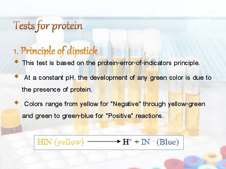  This test is based on the protein-error-of-indicators principle. At a constant p. H,