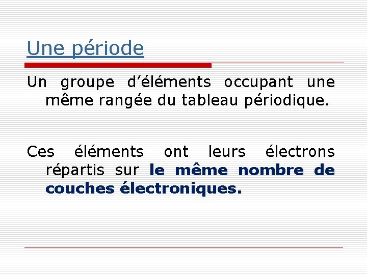 Les familles chimiques Le tableau priodique Un groupe