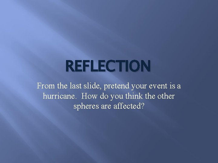 REFLECTION From the last slide, pretend your event is a hurricane. How do you