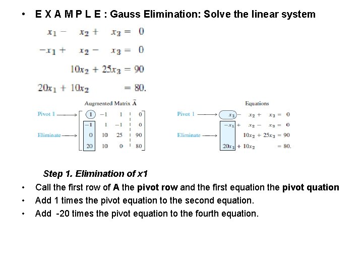  • E X A M P L E : Gauss Elimination: Solve the