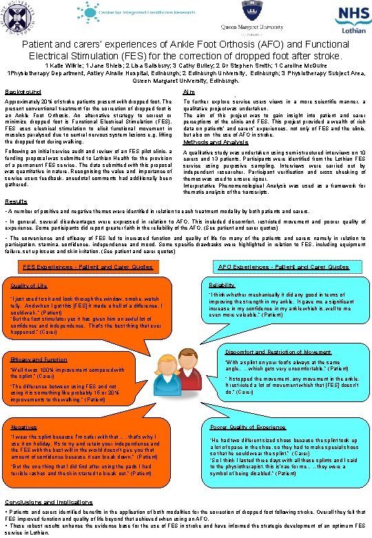 Patient and carers’ experiences of Ankle Foot Orthosis (AFO) and Functional Electrical Stimulation (FES)