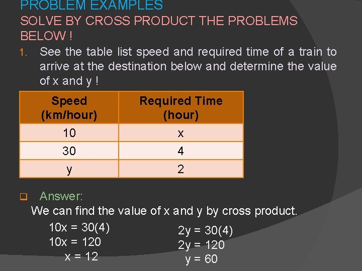 PROBLEM EXAMPLES SOLVE BY CROSS PRODUCT THE PROBLEMS BELOW ! 1. See the table