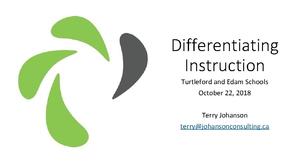 Differentiating Instruction Turtleford and Edam Schools October 22, 2018 Terry Johanson terry@johansonconsulting. ca 