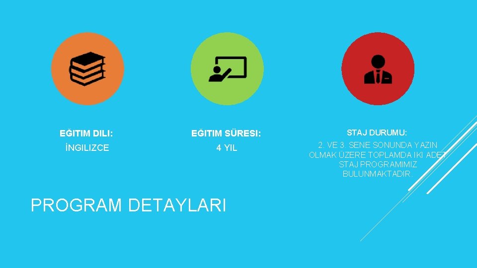 EĞITIM DILI: EĞITIM SÜRESI: STAJ DURUMU: İNGILIZCE 4 YIL 2. VE 3. SENE SONUNDA