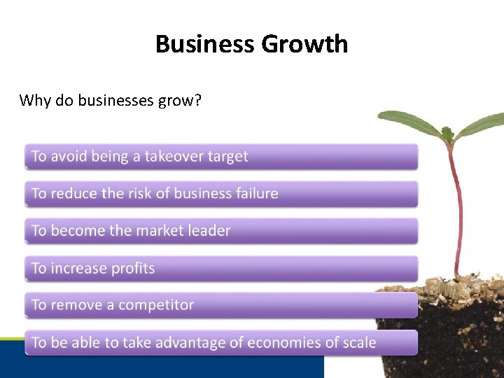 Business Growth Why do businesses grow? 