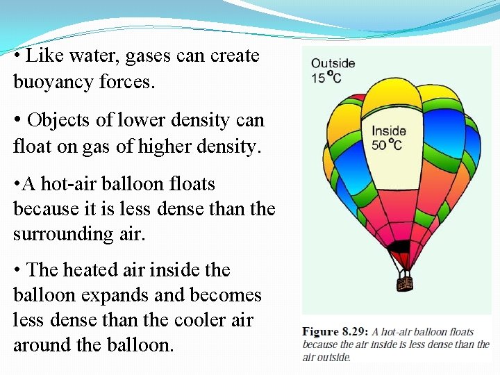 • Like water, gases can create buoyancy forces. • Objects of lower density • Like water, gases can create buoyancy forces. • Objects of lower density