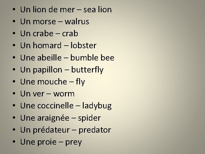  • • • Un lion de mer – sea lion Un morse –