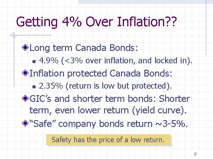 Getting 4% Over Inflation? ? Long term Canada Bonds: n 4. 9% (<3% over