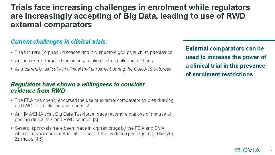 Trials face increasing challenges in enrolment while regulators are increasingly accepting of Big Data,