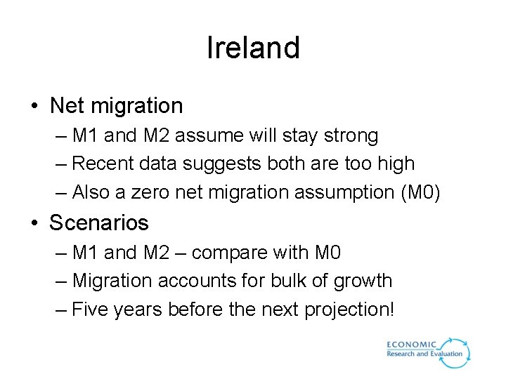 Ireland • Net migration – M 1 and M 2 assume will stay strong Ireland • Net migration – M 1 and M 2 assume will stay strong