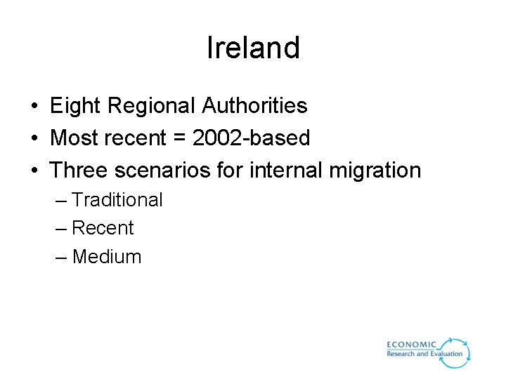 Ireland • Eight Regional Authorities • Most recent = 2002 -based • Three scenarios Ireland • Eight Regional Authorities • Most recent = 2002 -based • Three scenarios