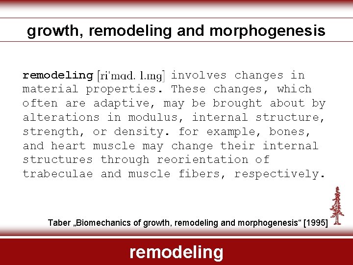 growth, remodeling and morphogenesis remodeling involves changes in material properties. These changes, which often