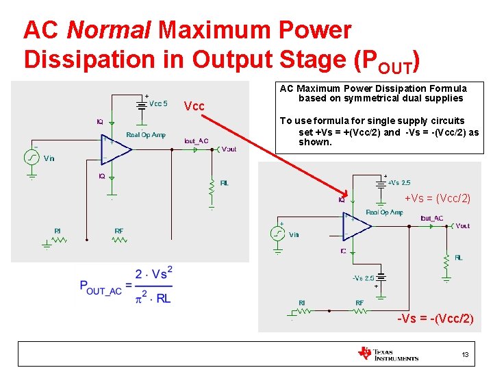 AC Normal Maximum Power Dissipation in Output Stage (POUT) Vcc AC Maximum Power Dissipation