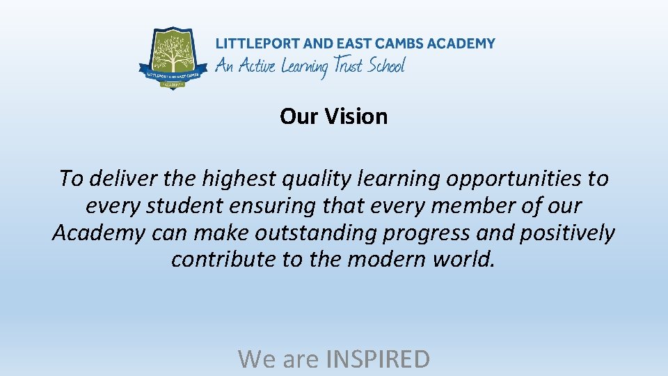 Our Vision To deliver the highest quality learning opportunities to every student ensuring that