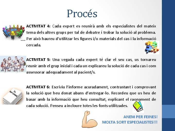 Procés ACTIVITAT 4: Cada expert es reunirà amb els especialistes del mateix tema dels