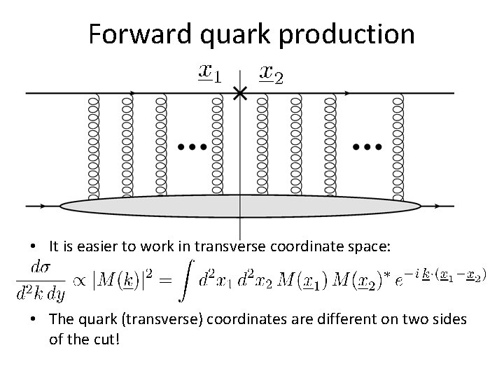 Forward quark production • It is easier to work in transverse coordinate space: •