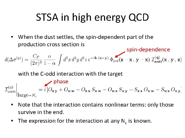 STSA in high energy QCD • When the dust settles, the spin-dependent part of