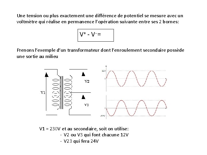 Une tension ou plus exactement une différence de potentiel se mesure avec un voltmètre