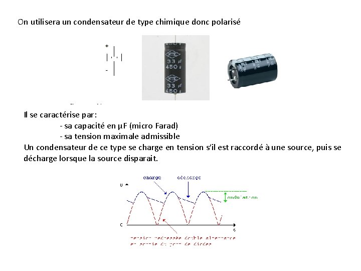 On utilisera un condensateur de type chimique donc polarisé Il se caractérise par: -