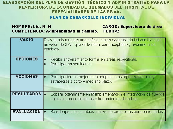 ELABORACIÓN DEL PLAN DE GESTIÓN TÉCNICO Y ADMINISTRATIVO PARA LA REAPERTURA DE LA UNIDAD