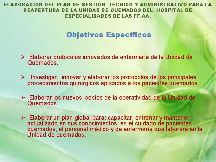 ELABORACIÓN DEL PLAN DE GESTIÓN TÉCNICO Y ADMINISTRATIVO PARA LA REAPERTURA DE LA UNIDAD