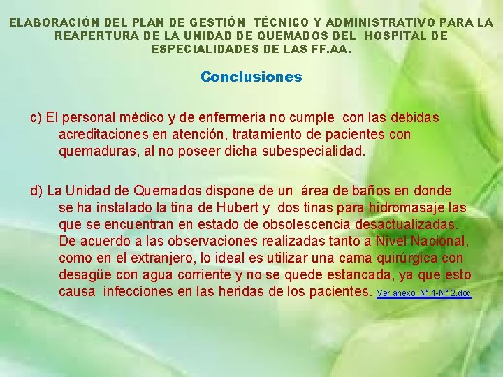 ELABORACIÓN DEL PLAN DE GESTIÓN TÉCNICO Y ADMINISTRATIVO PARA LA REAPERTURA DE LA UNIDAD