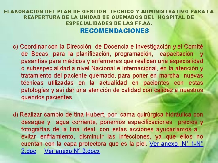 ELABORACIÓN DEL PLAN DE GESTIÓN TÉCNICO Y ADMINISTRATIVO PARA LA REAPERTURA DE LA UNIDAD