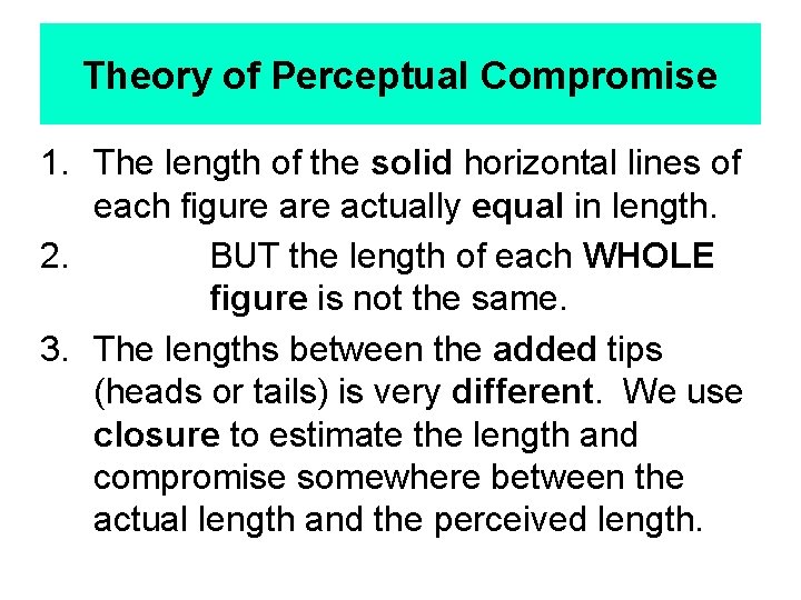 Theory of Perceptual Compromise 1. The length of the solid horizontal lines of each Theory of Perceptual Compromise 1. The length of the solid horizontal lines of each