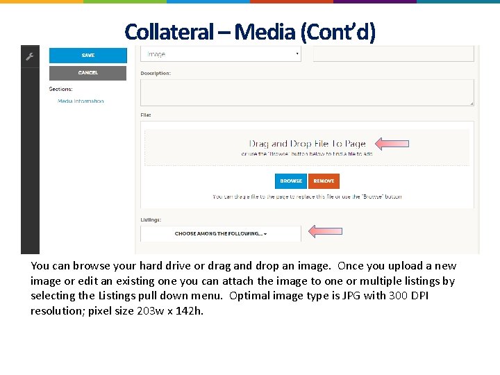 Collateral – Media (Cont’d) You can browse your hard drive or drag and drop