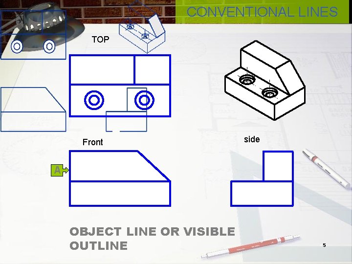CONVENTIONAL LINES TOP Front side A OBJECT LINE OR VISIBLE OUTLINE 5 