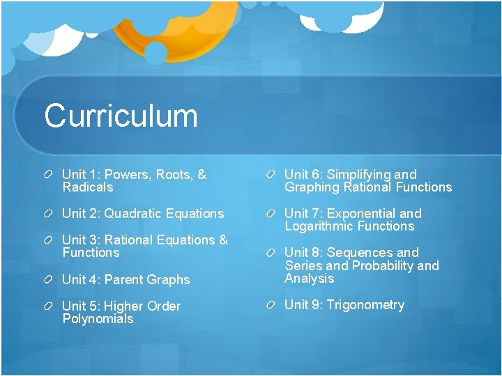 Back to School Night Michael London CBS Mathematics
