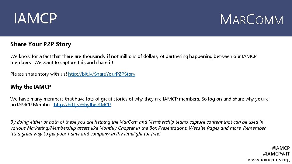 IAMCP MARCOMM Share Your P 2 P Story We know for a fact that