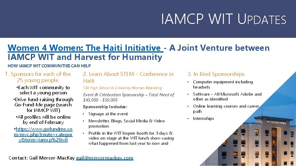 IAMCP WIT UPDATES Women 4 Women: The Haiti Initiative - A Joint Venture between