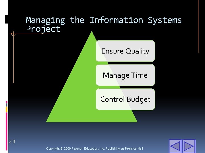 Managing the Information Systems Project Ensure Quality Manage Time Control Budget 2. 3 Copyright
