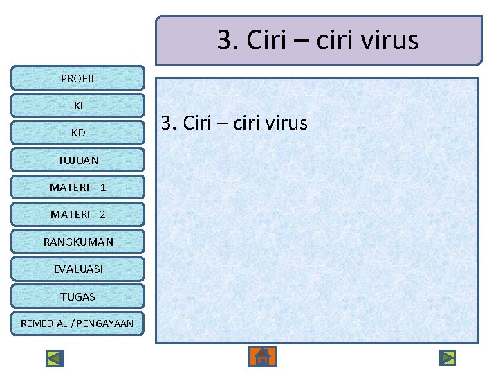 3. Ciri – ciri virus PROFIL KI KD TUJUAN MATERI – 1 MATERI -