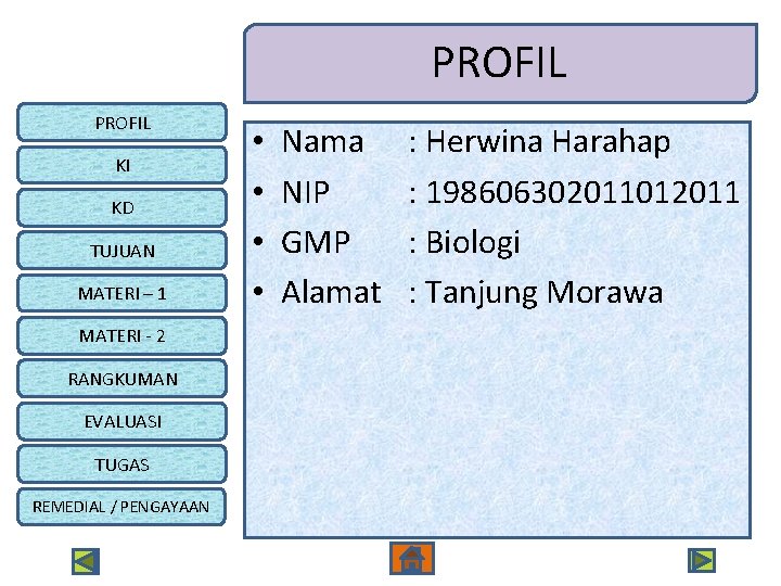 PROFIL KI KD TUJUAN MATERI – 1 MATERI - 2 RANGKUMAN EVALUASI TUGAS REMEDIAL