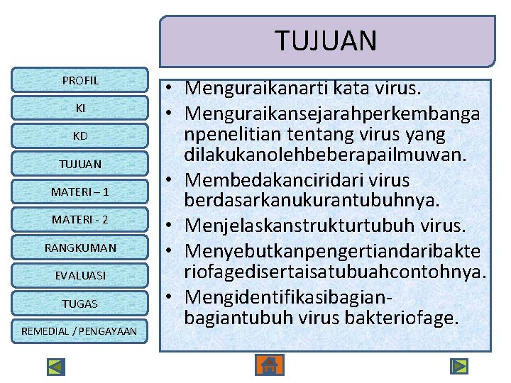 TUJUAN PROFIL KI KD TUJUAN MATERI – 1 MATERI - 2 RANGKUMAN EVALUASI TUGAS