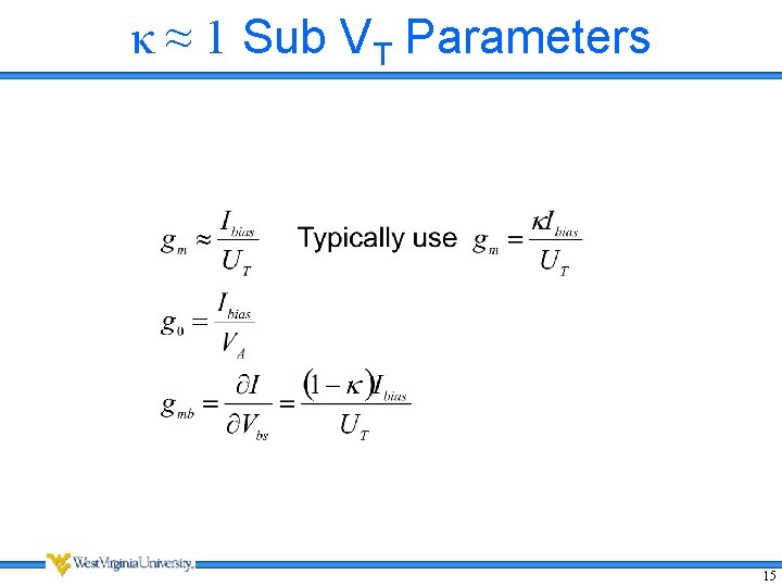 κ ≈ 1 Sub VT Parameters 15 κ ≈ 1 Sub VT Parameters 15