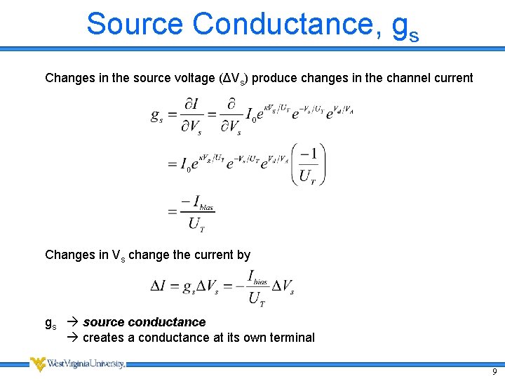 Source Conductance, gs Changes in the source voltage (ΔVs) produce changes in the channel Source Conductance, gs Changes in the source voltage (ΔVs) produce changes in the channel