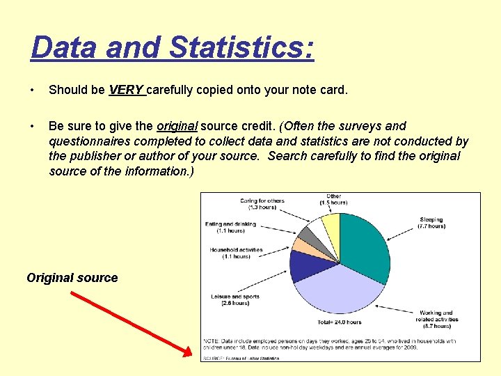 Data and Statistics: • Should be VERY carefully copied onto your note card. •