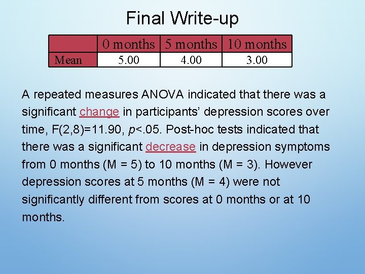 Final Write-up 0 months 5 months 10 months Mean 5. 00 4. 00 3.