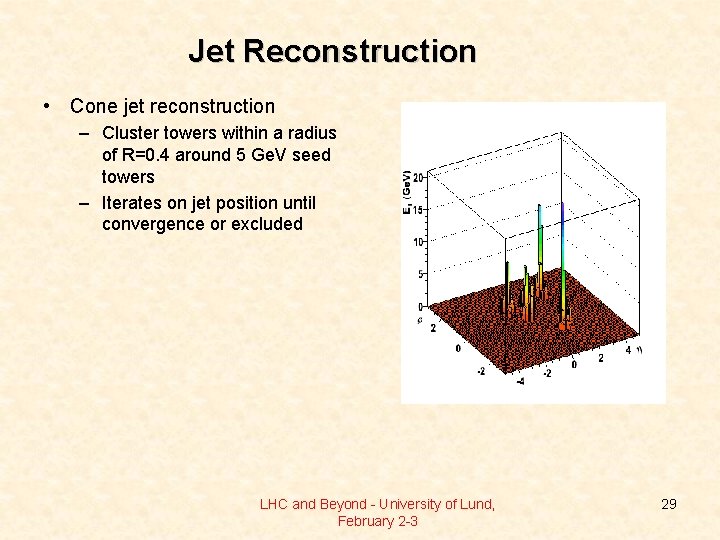 Jet Reconstruction • Cone jet reconstruction – Cluster towers within a radius of R=0.