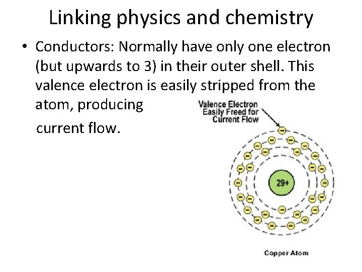 Linking physics and chemistry • Conductors: Normally have only one electron (but upwards to