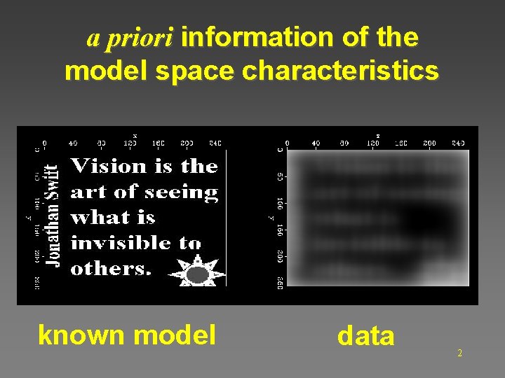 a priori information of the model space characteristics known model data 2 