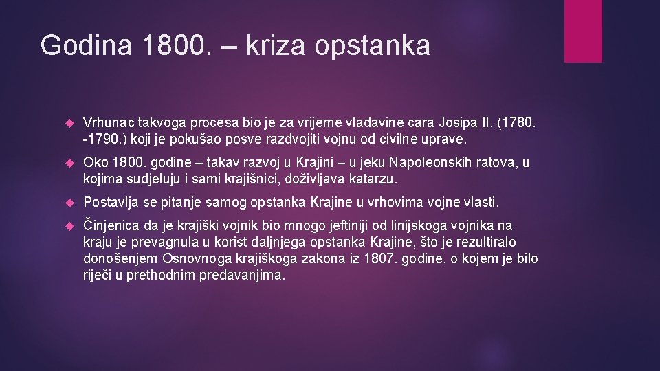 Godina 1800. – kriza opstanka Vrhunac takvoga procesa bio je za vrijeme vladavine cara