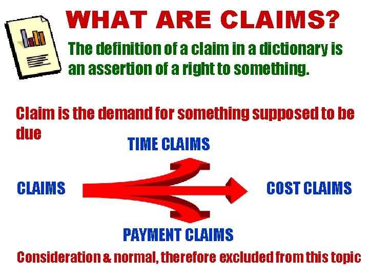 WHAT ARE CLAIMS? The definition of a claim in a dictionary is an assertion