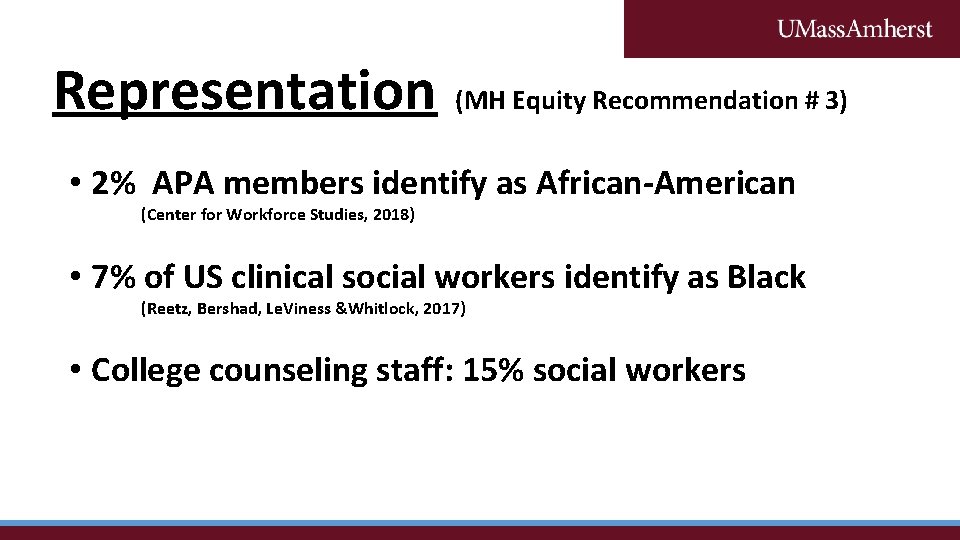 Representation (MH Equity Recommendation # 3) • 2% APA members identify as African-American (Center