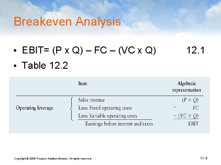 Breakeven Analysis • EBIT= (P x Q) – FC – (VC x Q) 12.
