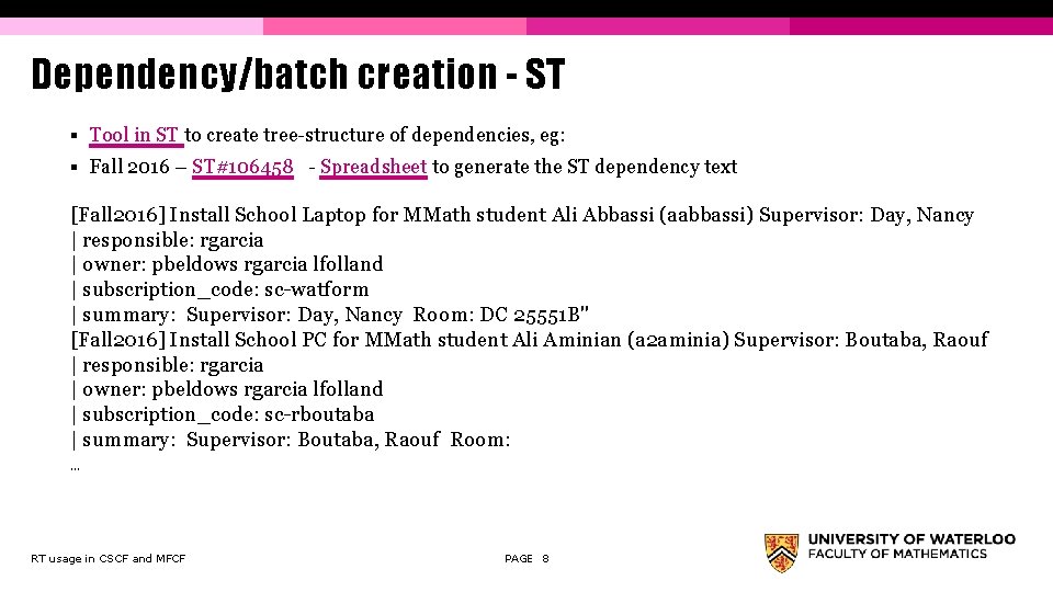 Dependency/batch creation - ST § Tool in ST to create tree-structure of dependencies, eg: